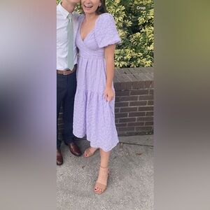 ASTR the Label Puff Sleeve Wrap Tie Midi Dress